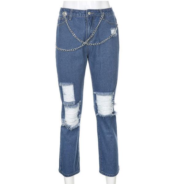 women's jeans autumn chain fashion streetwear high waist casual straight trousers, Blue
women's jeans autumn chain fashion streetwear high waist casual straight trousers, Blue
