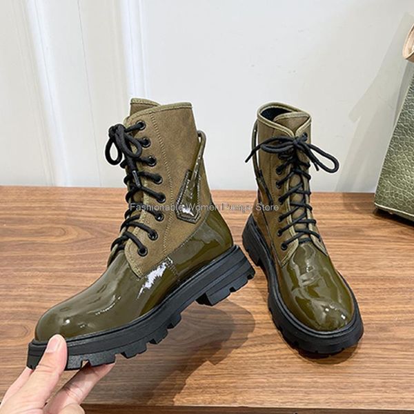 boots patent leather women ankle lace up thick bottom green black woman short female autumn casual outdoor
boots patent leather women ankle lace up thick bottom green black woman short female autumn casual outdoor