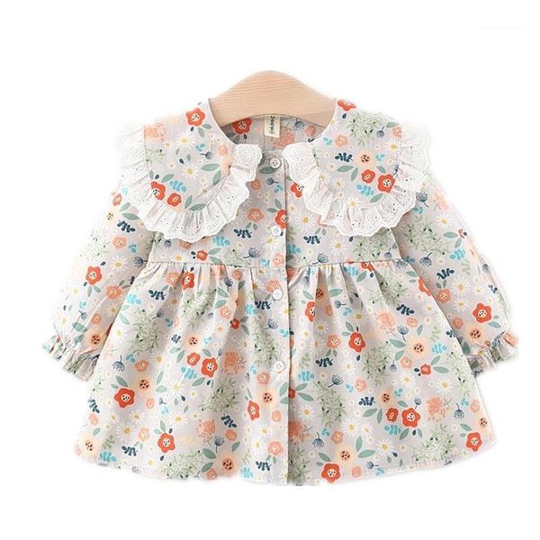girl's dresses cotton woven summer floral lace collar girl dress sweet princess pleated daily wearing1, Red;yellow