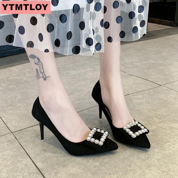 dress shoes 2021 candy color women's shallow mouth metal decorative suede platform high heel stiletto single work, Black
dress shoes 2021 candy color women's shallow mouth metal decorative suede platform high heel stiletto single work, Black