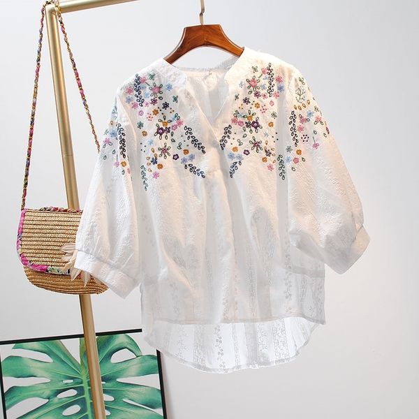 vanovich fashion women blouses and summer v-neck embroidery clothing wild casual 210615, White
vanovich fashion women blouses and summer v-neck embroidery clothing wild casual 210615, White