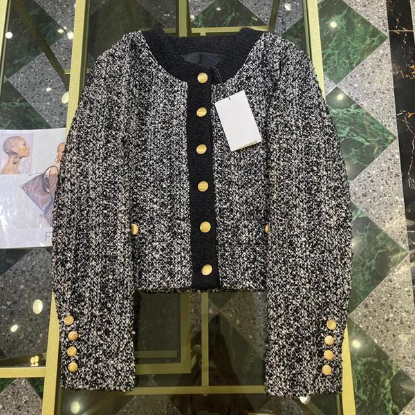 women's jackets ash black fashion wool blend knit flecked tweed jacket women o-neck metal-button short coat lady 2021 autumn wi, Black;brown
women's jackets ash black fashion wool blend knit flecked tweed jacket women o-neck metal-button short coat lady 2021 autumn wi, Black;brown