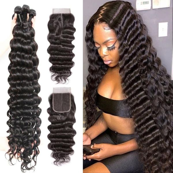 human hair bulks loose deep wave bundles with closure 30 32 40 inch peruvian remy 100% frontal, Black
human hair bulks loose deep wave bundles with closure 30 32 40 inch peruvian remy 100% frontal, Black