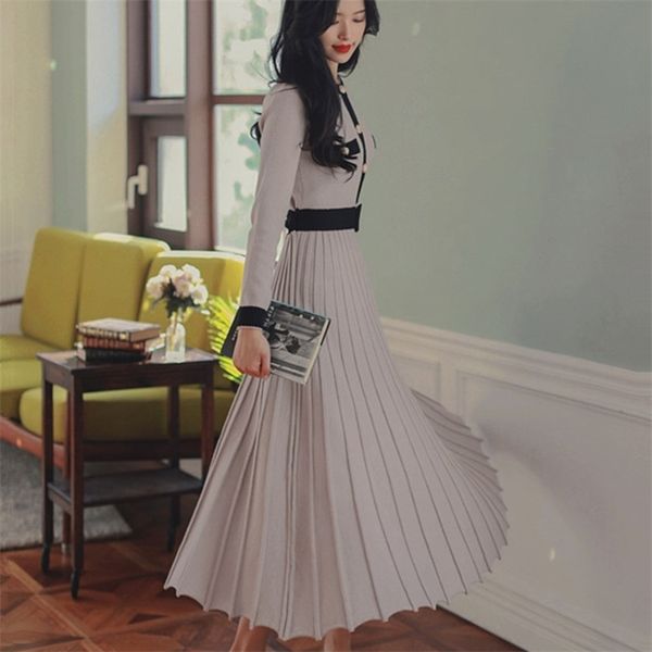 fall winter korean vintage pleated knitted long dress female slim elegant sweater dresses for women simple fashion vestidos robe 210514, Black;gray
fall winter korean vintage pleated knitted long dress female slim elegant sweater dresses for women simple fashion vestidos robe 210514, Black;gray