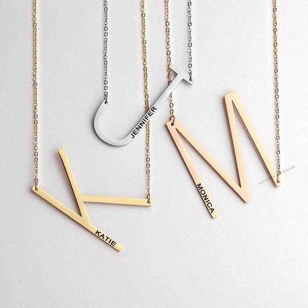 engraved alphabet letter initial necklace custom name necklace memory jewelry mother's day gift sweater chain x0707, Silver 
engraved alphabet letter initial necklace custom name necklace memory jewelry mother's day gift sweater chain x0707, Silver