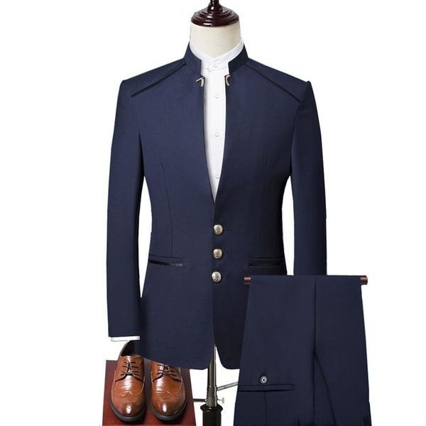 men's suits & blazers stand collar men blazer pants vest business wedding suit jacket coat trousers waistcoat slim dress set, White;black
men's suits & blazers stand collar men blazer pants vest business wedding suit jacket coat trousers waistcoat slim dress set, White;black