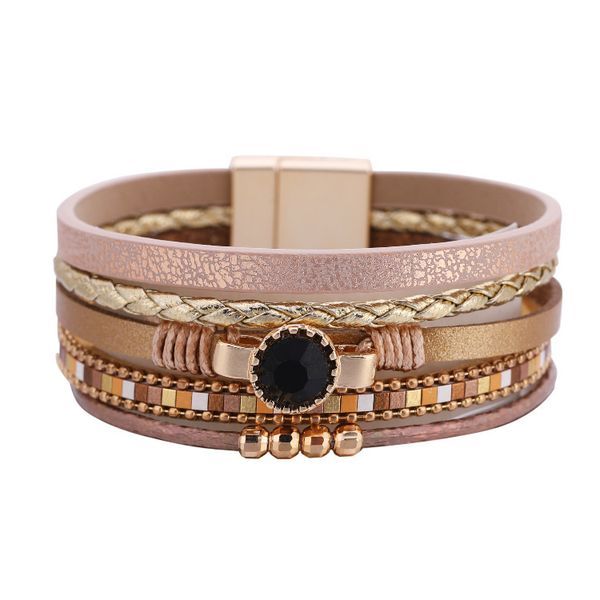 fashion bohemian national style bracelet opening personalized magnetic buckle bracelet multi-layer woven leather, Black
fashion bohemian national style bracelet opening personalized magnetic buckle bracelet multi-layer woven leather, Black