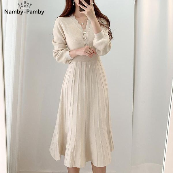 casual dresses one-piece woman pleated dress 2021 autumn long sleeve slim sweater knitted vintage elegant beige midi, Black;gray
casual dresses one-piece woman pleated dress 2021 autumn long sleeve slim sweater knitted vintage elegant beige midi, Black;gray