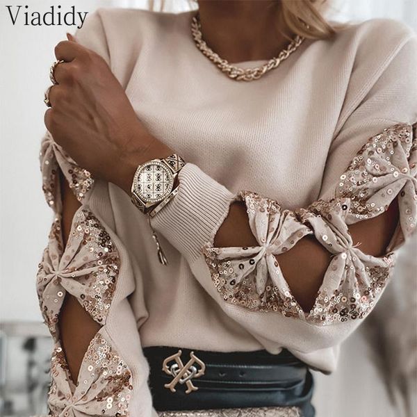 women winter round neck solid color sequin bowknot hollow out sleeve loose casual sweater women's sweaters, White;black
women winter round neck solid color sequin bowknot hollow out sleeve loose casual sweater women's sweaters, White;black