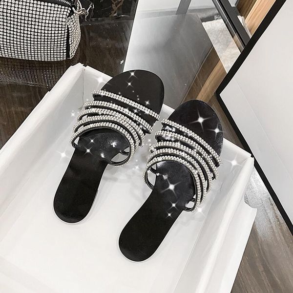 simple fashion rhinestone black sandals women's summer 2021 leather round-headed flat slippers with thick heels
simple fashion rhinestone black sandals women's summer 2021 leather round-headed flat slippers with thick heels