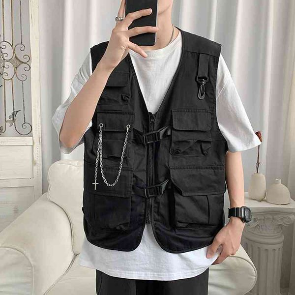 men's vests spring summer black tooling fashion retro chain men streetwear loose hip-hop pocket jacket mens zip ez9t, Black;white
men's vests spring summer black tooling fashion retro chain men streetwear loose hip-hop pocket jacket mens zip ez9t, Black;white