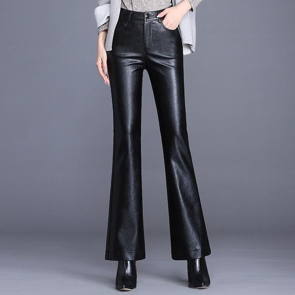 women's pants & capris faux leather women flare autumn pu bell trousers female long pant slim solid black moto casual ladies bottoms, Black;white
women's pants & capris faux leather women flare autumn pu bell trousers female long pant slim solid black moto casual ladies bottoms, Black;white