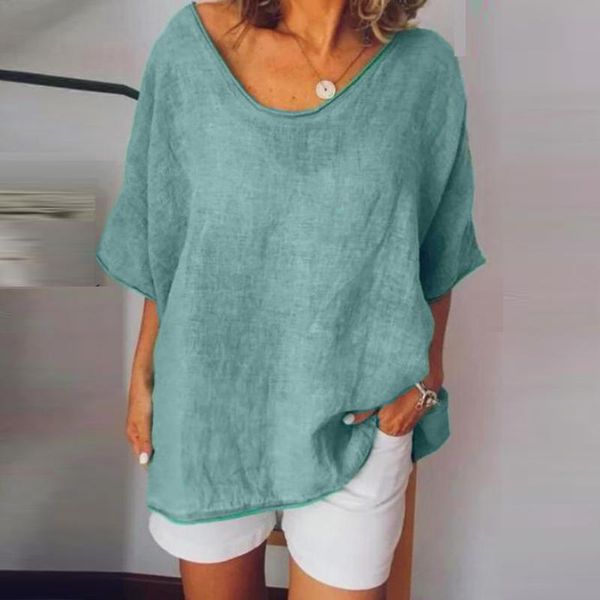 women's blouses & shirts women blouse casual summer solid o-neck short sleeves plus size shirt cotton and linen blusas mujer de moda 20, White
women's blouses & shirts women blouse casual summer solid o-neck short sleeves plus size shirt cotton and linen blusas mujer de moda 20, White