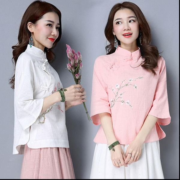 summer chinese style retro women shirts stand collar buckle loose cotton and linen national blouse plus size, White
summer chinese style retro women shirts stand collar buckle loose cotton and linen national blouse plus size, White