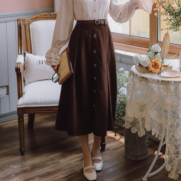 skirts fall japan style sweet women's skirt winter casual elastic waist single breasted a-line pleated with belt black brown
skirts fall japan style sweet women's skirt winter casual elastic waist single breasted a-line pleated with belt black brown