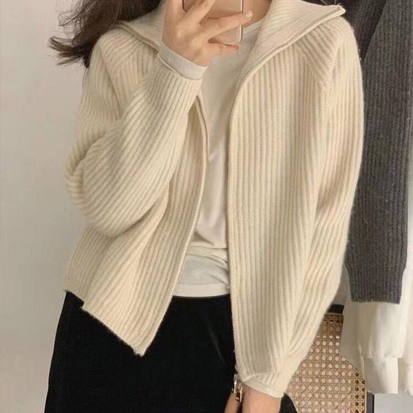 women's knits & tees vintage knitted cardigan harajuku sweaters women fall fashion double zipper oversized jacket black beige coats, White
women's knits & tees vintage knitted cardigan harajuku sweaters women fall fashion double zipper oversized jacket black beige coats, White