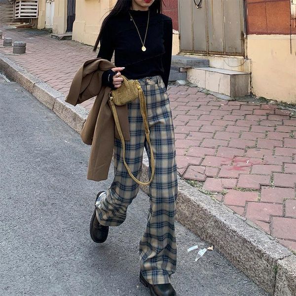 high waist flare pants women vintage plaid elegant office lady slim wide leg straight trousers france women's & capris, Black;white
high waist flare pants women vintage plaid elegant office lady slim wide leg straight trousers france women's & capris, Black;white