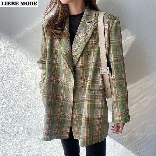 blue green plaid loose double breasted suit jacket women spring autumn ladies blazers long sleeve casual business formal blazer women's, White;black
blue green plaid loose double breasted suit jacket women spring autumn ladies blazers long sleeve casual business formal blazer women's, White;black