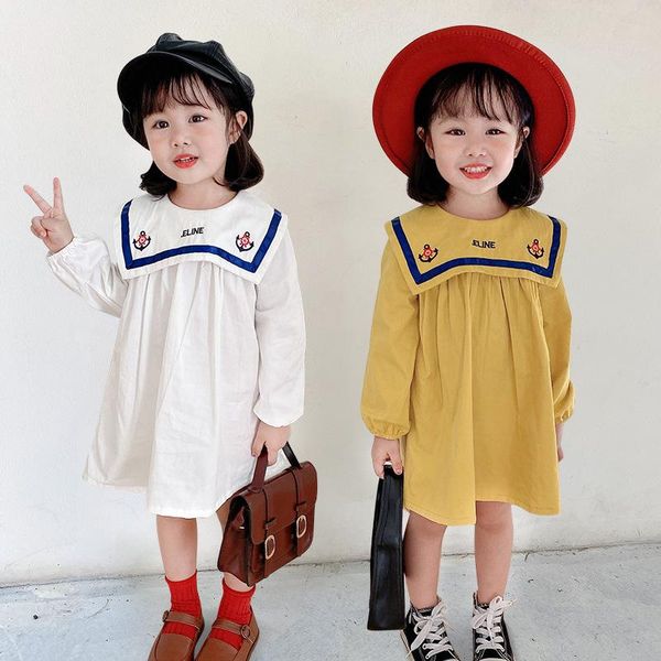 girl's dresses korean children's clothing 2021 autumn collar embroidered navy girl dress lapel foreign style long sleeve, Red;yellow
girl's dresses korean children's clothing 2021 autumn collar embroidered navy girl dress lapel foreign style long sleeve, Red;yellow