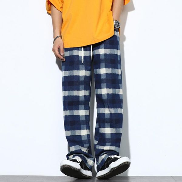 men's jeans ins fashion plaid loose fit wide leg pants youth drawstring elastic waist hip hop trousers, Blue
men's jeans ins fashion plaid loose fit wide leg pants youth drawstring elastic waist hip hop trousers, Blue