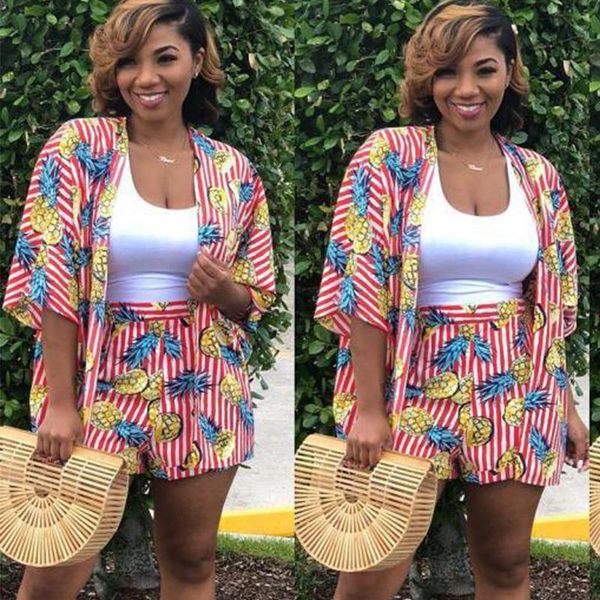 summer vacation two pieces set casual cardigan pineapple striped print half sleeve long and shorts sets loose beach outfits women's tr, Gray
summer vacation two pieces set casual cardigan pineapple striped print half sleeve long and shorts sets loose beach outfits women's tr, Gray