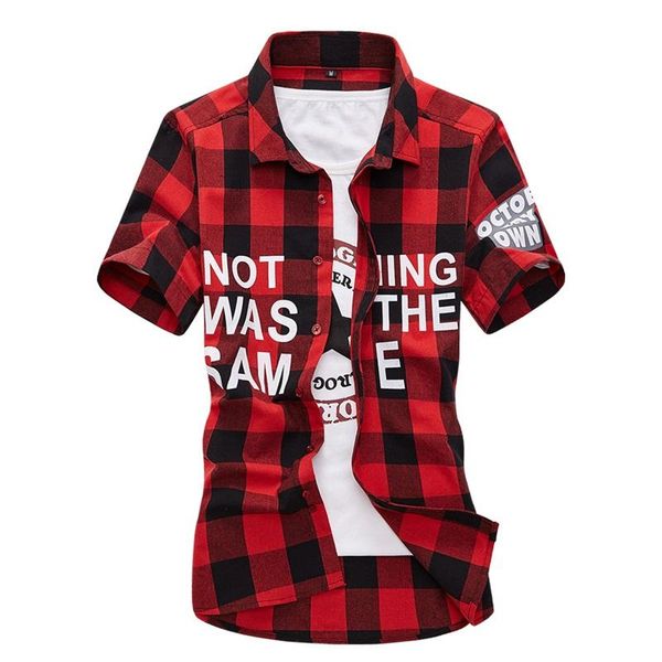 men plaid shirt 2021 summer fashion letter print camisa social masculina casual slim short sleeves homme men's shirts, White;black
men plaid shirt 2021 summer fashion letter print camisa social masculina casual slim short sleeves homme men's shirts, White;black