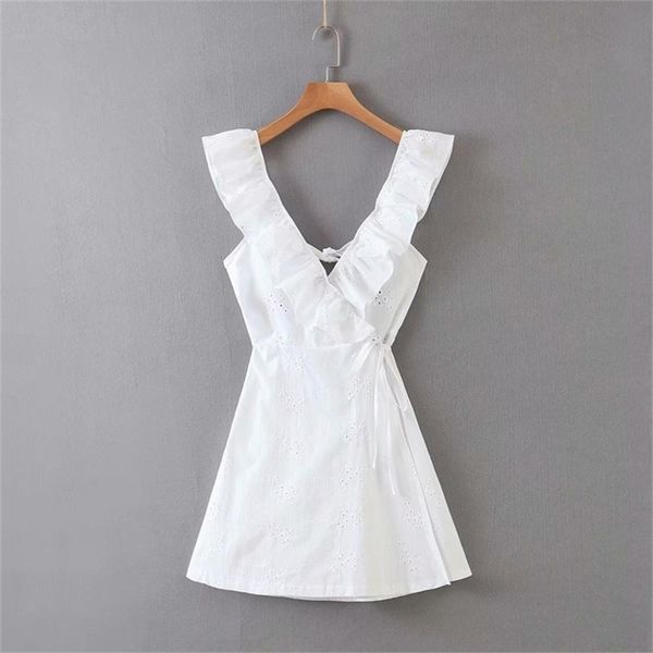 women cross v neck hollow out embroidery ruffles white mini dress chic female backless bow vestidos dresses ds3792 210420, Black;gray
women cross v neck hollow out embroidery ruffles white mini dress chic female backless bow vestidos dresses ds3792 210420, Black;gray
