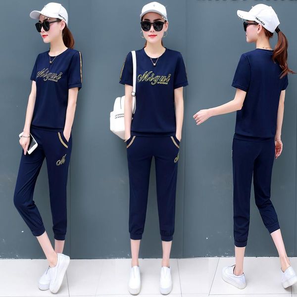 tracksuit 2021 summer short-sleeved cropped trousers casual suit girls sports running clothes two piece sets women's pants, White
tracksuit 2021 summer short-sleeved cropped trousers casual suit girls sports running clothes two piece sets women's pants, White
