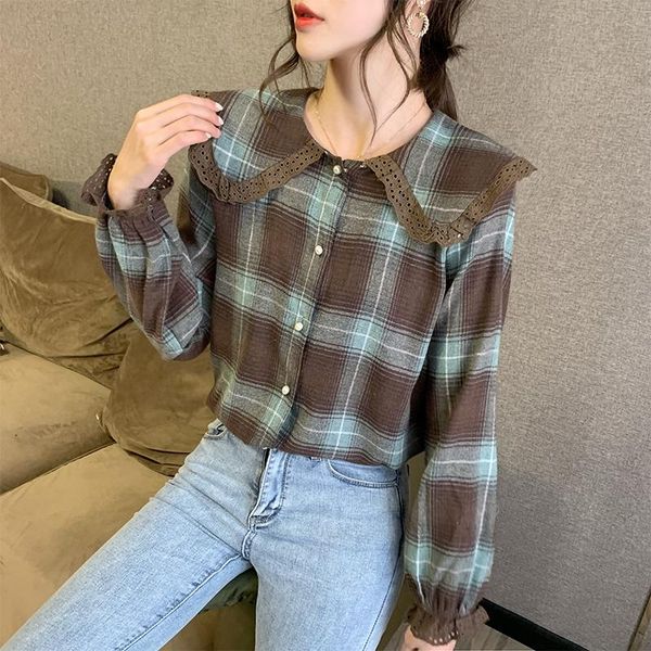women's blouses & shirts doll collar plaid brushed shirt women wild autumn and winter loose long-sleeved gentle blouse top, White
women's blouses & shirts doll collar plaid brushed shirt women wild autumn and winter loose long-sleeved gentle blouse top, White