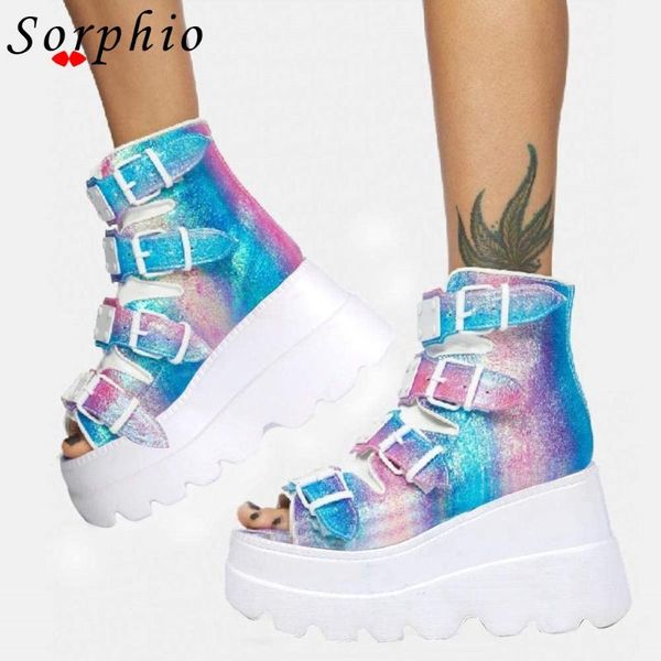 sandals sorphio 2021 summer peep toe platform wedges buckle strap multcolor bling zipper metal boots women's goth shoes, Black
sandals sorphio 2021 summer peep toe platform wedges buckle strap multcolor bling zipper metal boots women's goth shoes, Black