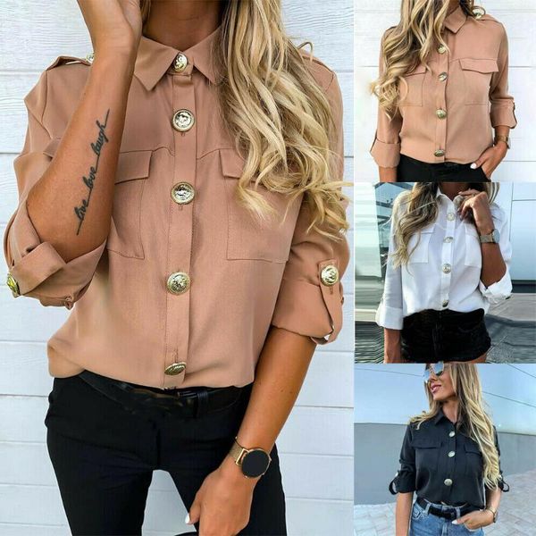 women's blouses & shirts women solid color long sleeve shirt fashion office lady button down collar casual baggy blouse tunic, White
women's blouses & shirts women solid color long sleeve shirt fashion office lady button down collar casual baggy blouse tunic, White