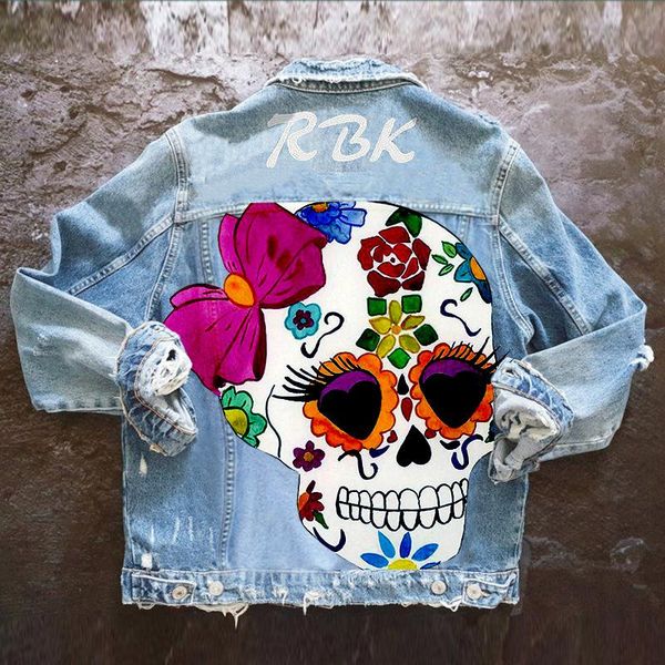 women's jackets light blue skulls flower print denim jacket women oversized loose turn-down collar long sleeve korean coat spring autum, Black;brown
women's jackets light blue skulls flower print denim jacket women oversized loose turn-down collar long sleeve korean coat spring autum, Black;brown
