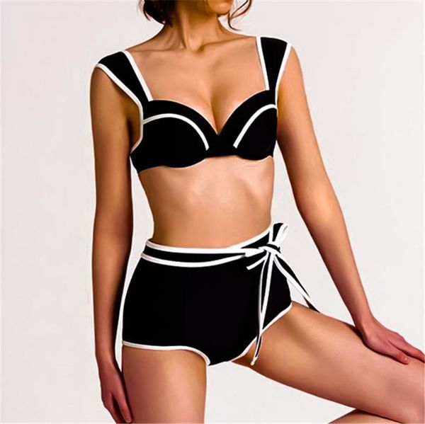 women's swimwear black white rim push up high waist belt bikini set 2021 front bow knot swimsuit women beach wear swim bathing suit, White;black
women's swimwear black white rim push up high waist belt bikini set 2021 front bow knot swimsuit women beach wear swim bathing suit, White;black