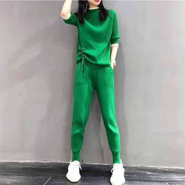 casual half sleeve women's knitted two-piece suits lace-up pleated knitwear t-shirt and classic sweatpants fashion sets female 210522, White
casual half sleeve women's knitted two-piece suits lace-up pleated knitwear t-shirt and classic sweatpants fashion sets female 210522, White