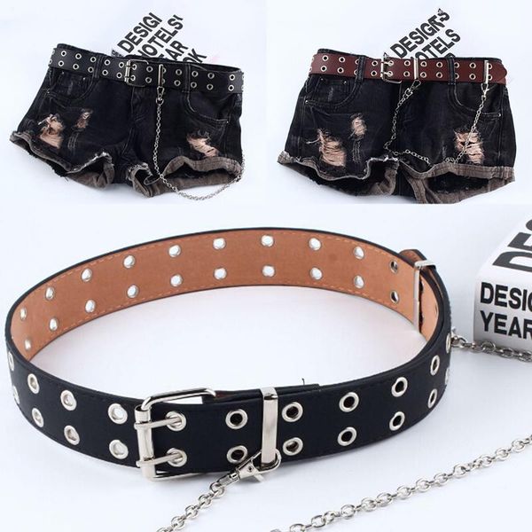 belts women punk chain belt adjustable black double/single eyelet leather buckle, Black;brown
belts women punk chain belt adjustable black double/single eyelet leather buckle, Black;brown