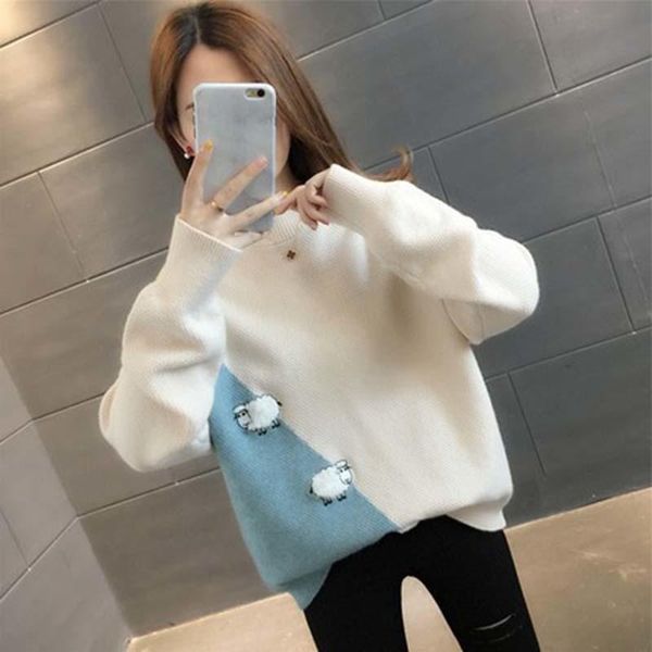 women's sweaters sheep sweater knitting o-neck loose casual outer wear thicken korean bottomed ladies shirt pullovers, White;black
women's sweaters sheep sweater knitting o-neck loose casual outer wear thicken korean bottomed ladies shirt pullovers, White;black