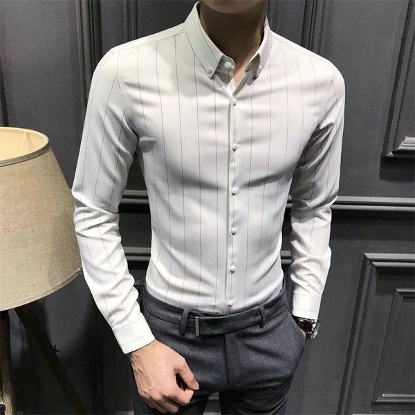 men's casual shirts men 2021 striped long sleeve slim fit male clothes plus size business formal wear homme o226, White;black
men's casual shirts men 2021 striped long sleeve slim fit male clothes plus size business formal wear homme o226, White;black