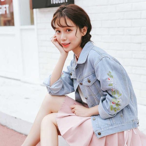 women's jackets 2021 spring autumn jacket fashion denim short embroidered coat, Black;brown
women's jackets 2021 spring autumn jacket fashion denim short embroidered coat, Black;brown