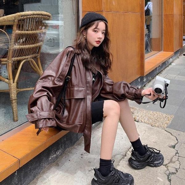 women's leather & faux european station bat sleeve multi-pocket long-sleeved pu black shiny loose jacket female casual f105
women's leather & faux european station bat sleeve multi-pocket long-sleeved pu black shiny loose jacket female casual f105