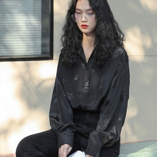 women's blouses & shirts spring long sleeve stain blouse shirt women autumn vintage black floral designer fashion clothes, White
women's blouses & shirts spring long sleeve stain blouse shirt women autumn vintage black floral designer fashion clothes, White