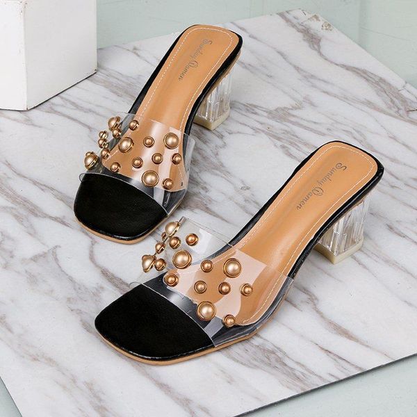 rivet slippers female 2021 summer all-match thick-heeled sandals with crystal transparent high heels x715, Black
rivet slippers female 2021 summer all-match thick-heeled sandals with crystal transparent high heels x715, Black