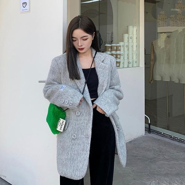 women's wool & blends autumn winter 2021 korean casual women mid-length woolen suit jacket ol commuting loose plus size coat, Black
women's wool & blends autumn winter 2021 korean casual women mid-length woolen suit jacket ol commuting loose plus size coat, Black