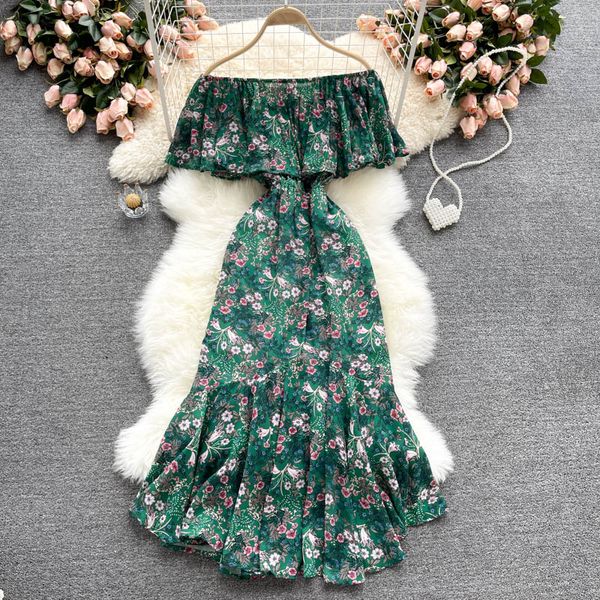 green floral printed midi dress women vacation beach slash neck ruffle high waist mermaid vestidos female 2021 summer new, Black;gray
green floral printed midi dress women vacation beach slash neck ruffle high waist mermaid vestidos female 2021 summer new, Black;gray
