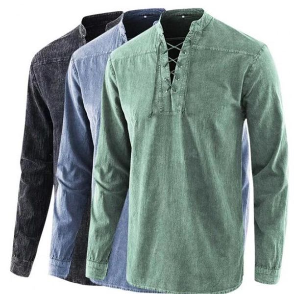 spring autumn men shirt solid color lace up vintage stand collar long sleeve 2021 fashion male clothing streetwear men's t-shirts, White;black
spring autumn men shirt solid color lace up vintage stand collar long sleeve 2021 fashion male clothing streetwear men's t-shirts, White;black