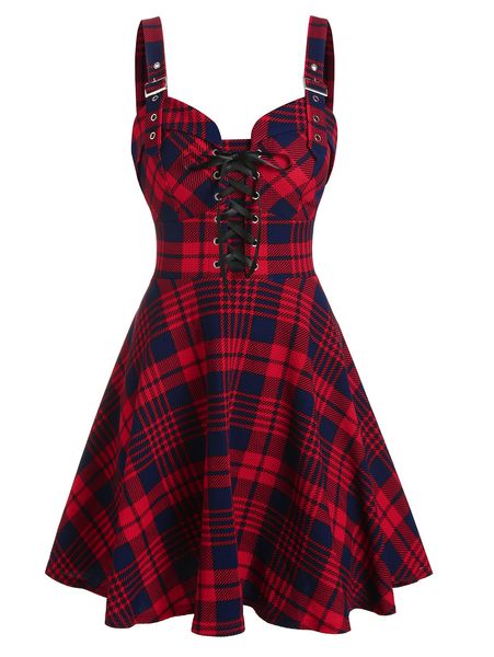 wipalo plus size 3xl casual dress plaid print lace-up front buckle strap dress women sleeveless a line mini dress vestidos femme, Black;gray
wipalo plus size 3xl casual dress plaid print lace-up front buckle strap dress women sleeveless a line mini dress vestidos femme, Black;gray