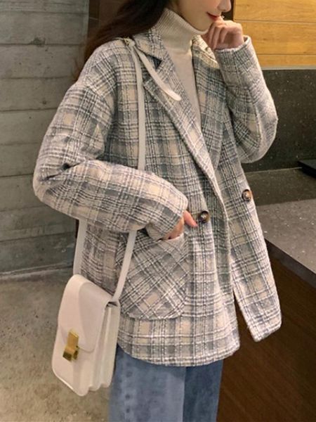 women's wool & blends 2021 autumn and winter korean plaid hepburn style suit loose wild woolen coat fashion temperament female, Black
women's wool & blends 2021 autumn and winter korean plaid hepburn style suit loose wild woolen coat fashion temperament female, Black