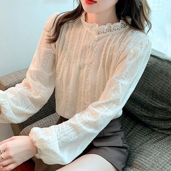 women's blouses & shirts autumn winter korean women shirt embroidery hollow sweet lantern sleeve chiffon blouse, White
women's blouses & shirts autumn winter korean women shirt embroidery hollow sweet lantern sleeve chiffon blouse, White