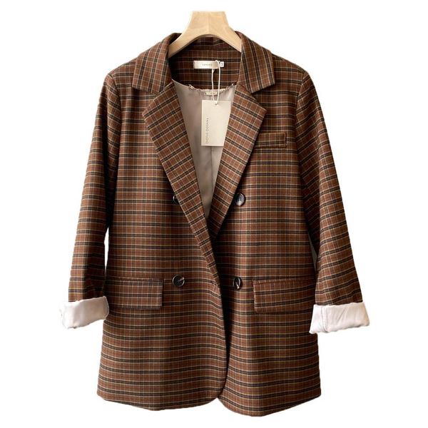 women's suits & blazers 2021 autumn retro british style casual suit blazer women office lady plaid, White;black
women's suits & blazers 2021 autumn retro british style casual suit blazer women office lady plaid, White;black