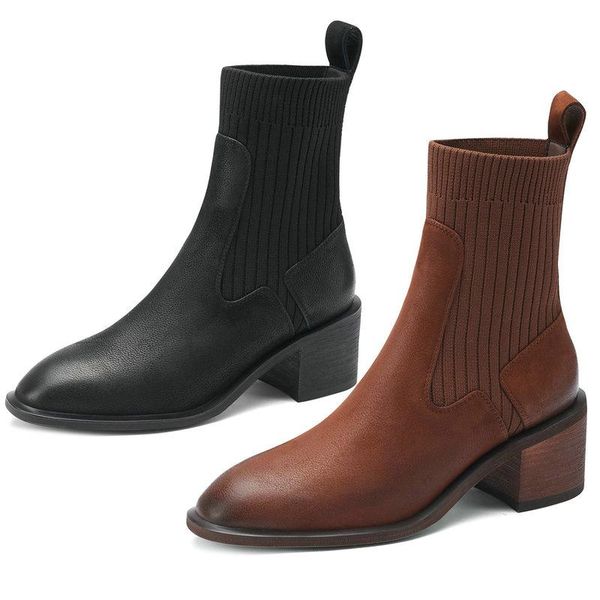 boots vintage winter autumn women ankle genuine leather knitting square toe shoes woman thick heels working, Black
boots vintage winter autumn women ankle genuine leather knitting square toe shoes woman thick heels working, Black