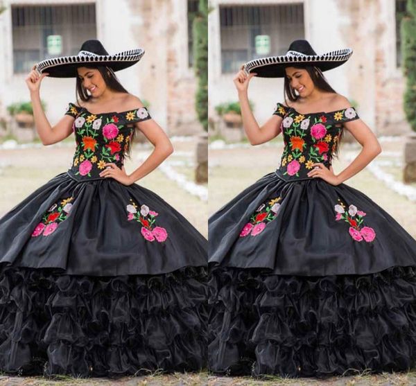 2022 vintage black quinceanera dresses charro mexican embroidered ruffles satin organza off shoulder ball gown formal evening dress women, Blue;red
2022 vintage black quinceanera dresses charro mexican embroidered ruffles satin organza off shoulder ball gown formal evening dress women, Blue;red